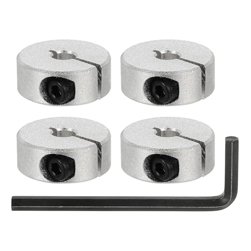 MECCANIXITY Bore 5 mm Single Split Shaft Collar 20 mm OD 8 mm Thickness Aluminum Alloy Locking Collar Clamp Style with Set Screw & Hex Wrench for Machine Tools Industry (Silver, Pack of 4)