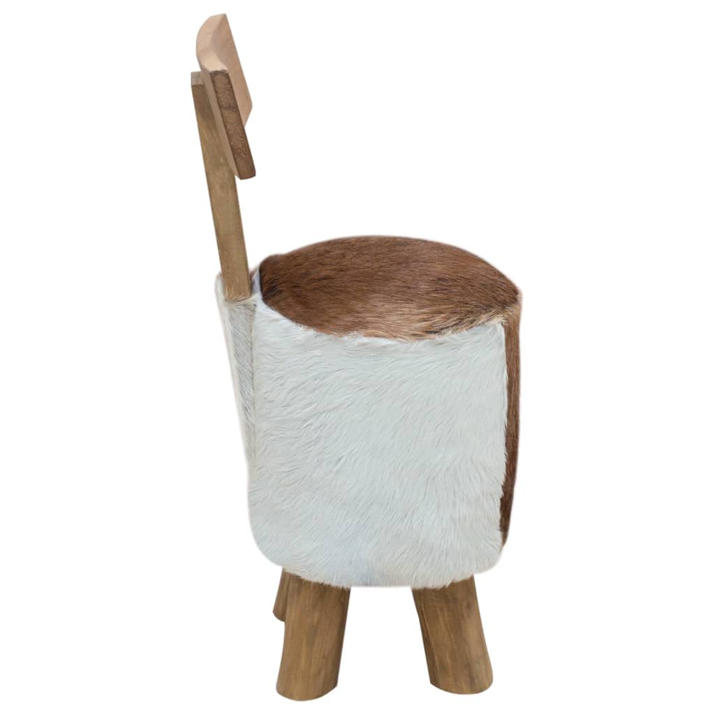 vidaXL Sgabello in Pelle di Capra e Legno Massello di Teak