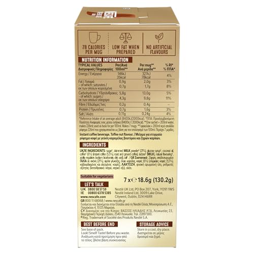Image of NESCAFE Toffee Nut Latte Instant Coffee 7 Sachets, Responsibly Sourced Coffee Pack of 1