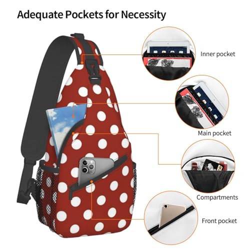Cute Red White Polka Dots Crossbody Sling Backpack Sling Bag Travel Hiking Chest Bag Daypack for Women Men4