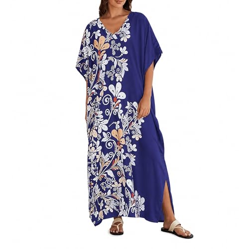 Image of Oussum Women Long Maxi Plus Size Polyester Kaftan Gown, Womens Kaftan Dresses Lounge Resort Wear, Plus Size Kaftan