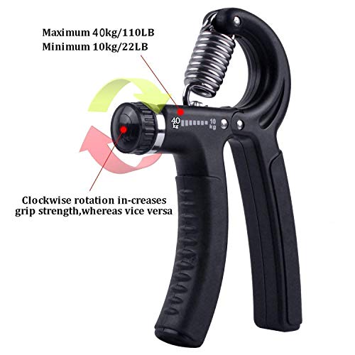 Eoney Hand Grip Strengthener Adjustable Hand Grip Exercisers,Hand Gripper with Resistance Range 22 to 88 Lbs(2Pack-Black 10-40kg)