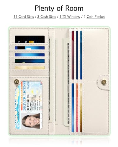 Image of Nipichsha Womens Wallet, RFID Slim Wallets for Women, Thin Ladies Credit Card Holder Purse, Cute Leather Bifold Clutch Billfold with 11 Card Slots & ID Window, Green