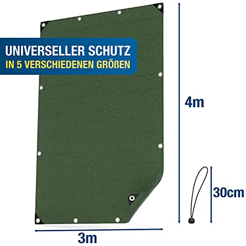 SPRINKS® Abdeckplane Premium 140 g/m² (3x4m) - Robuste Gewebeplane mit Ösen - Plane Wasserdicht und UV Beständig - Tarp Outdoor - Wetterfeste Allzweckplane inkl. 6 Planenspanner