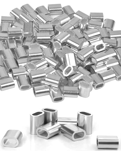 ZAMXHUG presillas Cable Acero - 100pcs Virolas de Aluminio, Manguito de Bucle de Aluminio,Casquillos de Aluminio de Virolas Dobles,Mangas de Aluminio de Cuerda de Alambre para Cables de Acero(3mm)
