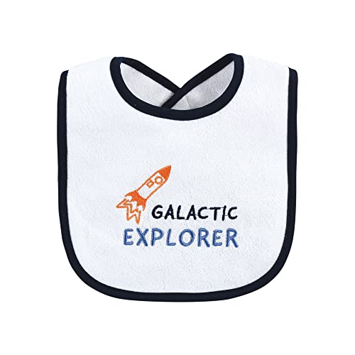 Image of Hudson Baby Unisex Baby Cotton Terry Drooler Bibs with Fiber Filling, Galactic Explorer, One Size