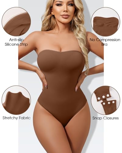 Image of Strapless Body Shaper Tummy Control for Women Thong Seamless Body Suit Shapewear Strapless Bodysuit Shapewear