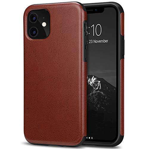 TENDLIN Compatible with iPhone 11 Case Premium Leather TPU Hybrid Case (Brown)