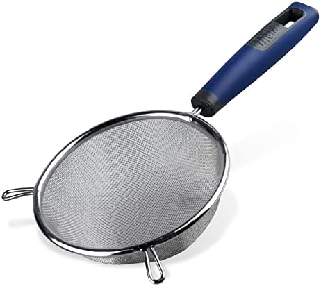 Tasty Wire Mesh Sieve, with Long Handles and Support, Mesh Strainer for Washing and Sieving, Dishwasher Safe, Kitchen Gadgets, Dimensions: 29 x 16 x 5 cm Colours: Dark Blue, Silver