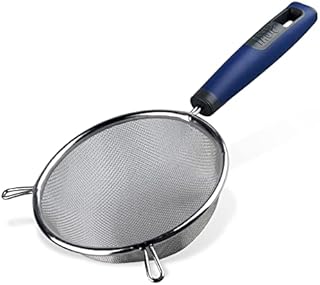 Tasty Wire Mesh Sieve, with Long Handles and Support, Mesh Strainer for Washing and Sieving, Dishwasher Safe, Kitchen Gadgets, Dimensions: 29 x 16 x 5 cm Colours: Dark Blue, Silver
