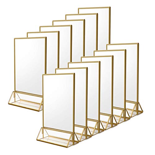 NIUBEE 12Pack 4 x 6 Clear Acrylic Wedding Table Number Holder Stands with Gold Borders, Double Sided Gold Picture Frames Sign Holder for Restaurant Table Menu Recipe Cards Photo Display by NIUBEE - Used condition - US$23.64