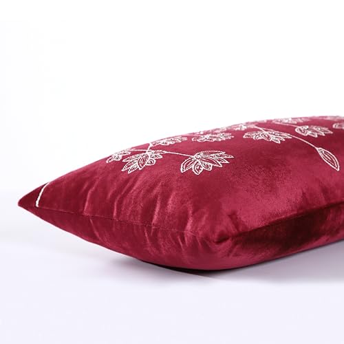 Image of Home- The Best is for You Rectangular 12x18 Inch Burgundy Velvet Embroidered Cushion Covers Pack of 2