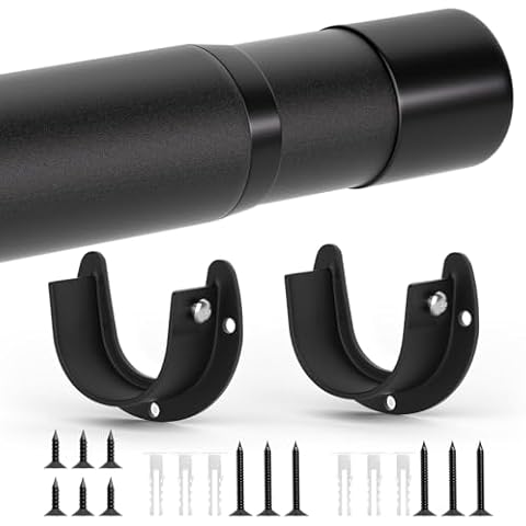 SUTINE Closet Rods for Hanging Clothes, 17 to 83 Inch Closet Rod, Heavy Duty Adjustable Clothes Hanging Bar Rod Matte Black Closet Poles for Wardrobes, Closet, Bathroom, Windows,1.3 Inch Diameter Cover