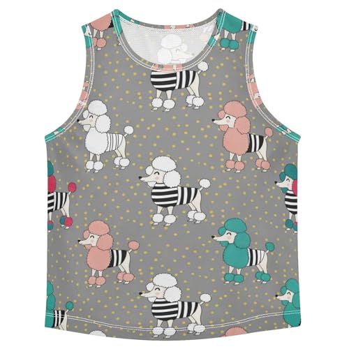 J JOYSAY Cartoon Poodle Dog Gray Boys Tank Top Sleeveless Muscle Shirts Quick Dry Active Workout Sport Kids T-Shirts 3-15T
