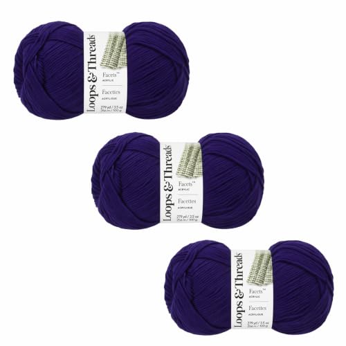 Loops & Threads Facets Yarn - Yarn for Knitting, Crochet, Weaving, and Arts & Crafts - Blue, Acrylic, 3.5 oz