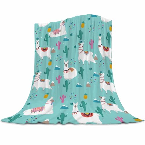 Alpaca Botanical Throw Blanket Cozy Plush Boho Bohemia Llama Flannel Blankets Lightweight Fuzzy Party Blanket Gifts for Adult Bed Couch Sofa Kids 100x130cm(40x50 Inch)