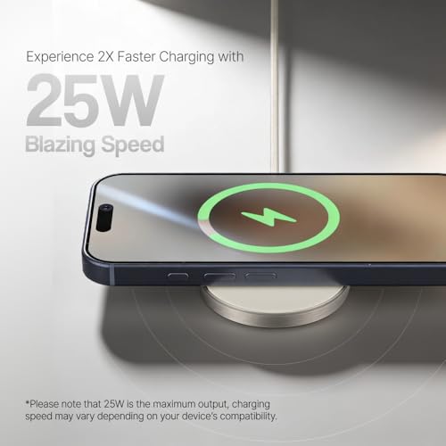 Image of Ambrane 25W Qi2.2 Magsafe Wireless Charger, Fastest Wireless Charging - Charge 50% in 30 mins, New Qi2.2 Certified Technology, iPhone 12 to 17 All Models & Android Wireless Devices (AerosynQ 2, Blue)