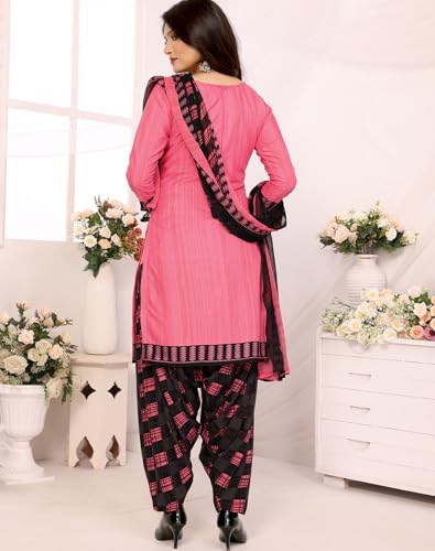 Image of Yashika Women's Printed Dress Material - Unstitched Crepe Fabric Kurti, Pants & Dupatta Set (AZ-YS-P4-NILU PINK), Customizable Length