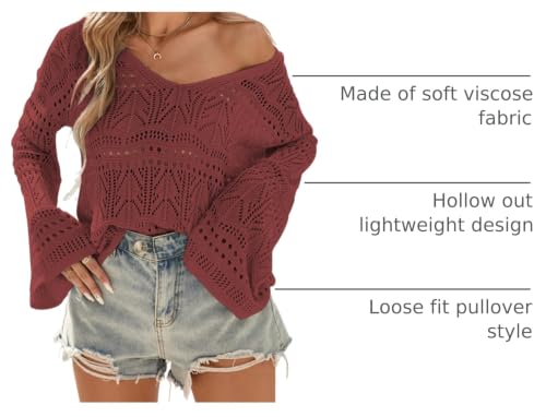 Image of Cakulo Womens Summer Crochet Tops Boho Off Shoulder Sweaters Lightweight V Neck Loose Vacation Resort Wear 2026