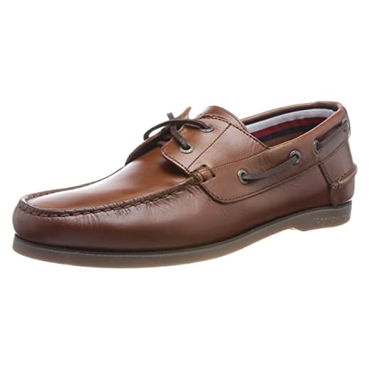 Tommy Hilfiger Hombre Náuticos TH Boat Shoe TH Boat Shoe Core Leather de Cuero, Marrón (Carob Chocolate), 40 EU