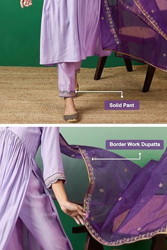 Image of TRENDMALLS Women's Chanderi Silk Embroidery Work Salwar Suit Set Kurta Pant with Dupatta For Women
