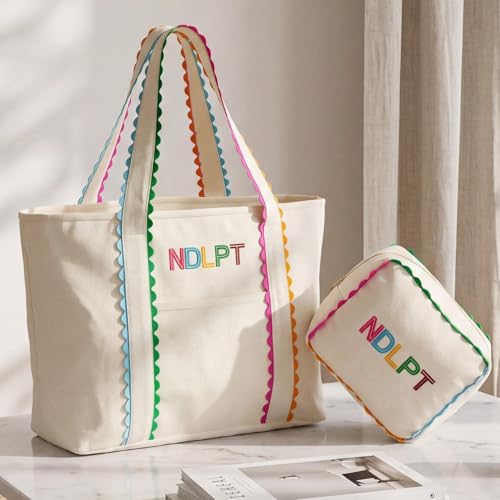 Locmeo Needlepoint Canvas Tote Bag Set Needlepoint Project Bag Embroidered Sewing Craft Storage Organizer with Zipper and Handle for Quilting Cross Stitch Storage Pouch