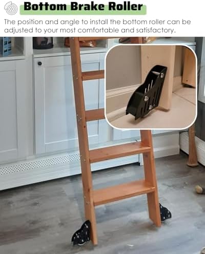 Adjustable Rolling Library Ladder Track Kit - Telescoping Hooks for Bookshelf, Loft, Office & Warehouse - Rustic Black Design for Easy Access & Style