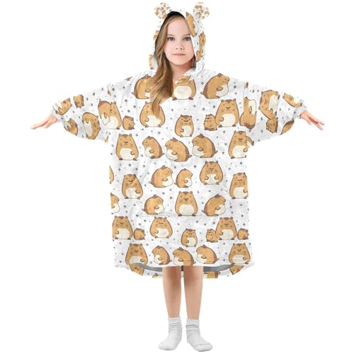 Manta de gran tamaño con capucha para niñas, diseño de amapolas y ratón, color blanco, manta de forro polar suave y cálido, Multicolor, 150 Grande