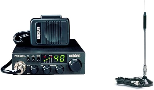 Uniden PRO520XL Pro Series - Radio CB de 40 canales + kit de antena CB de acero inoxidable con montaje magnético de 24 pulgadas