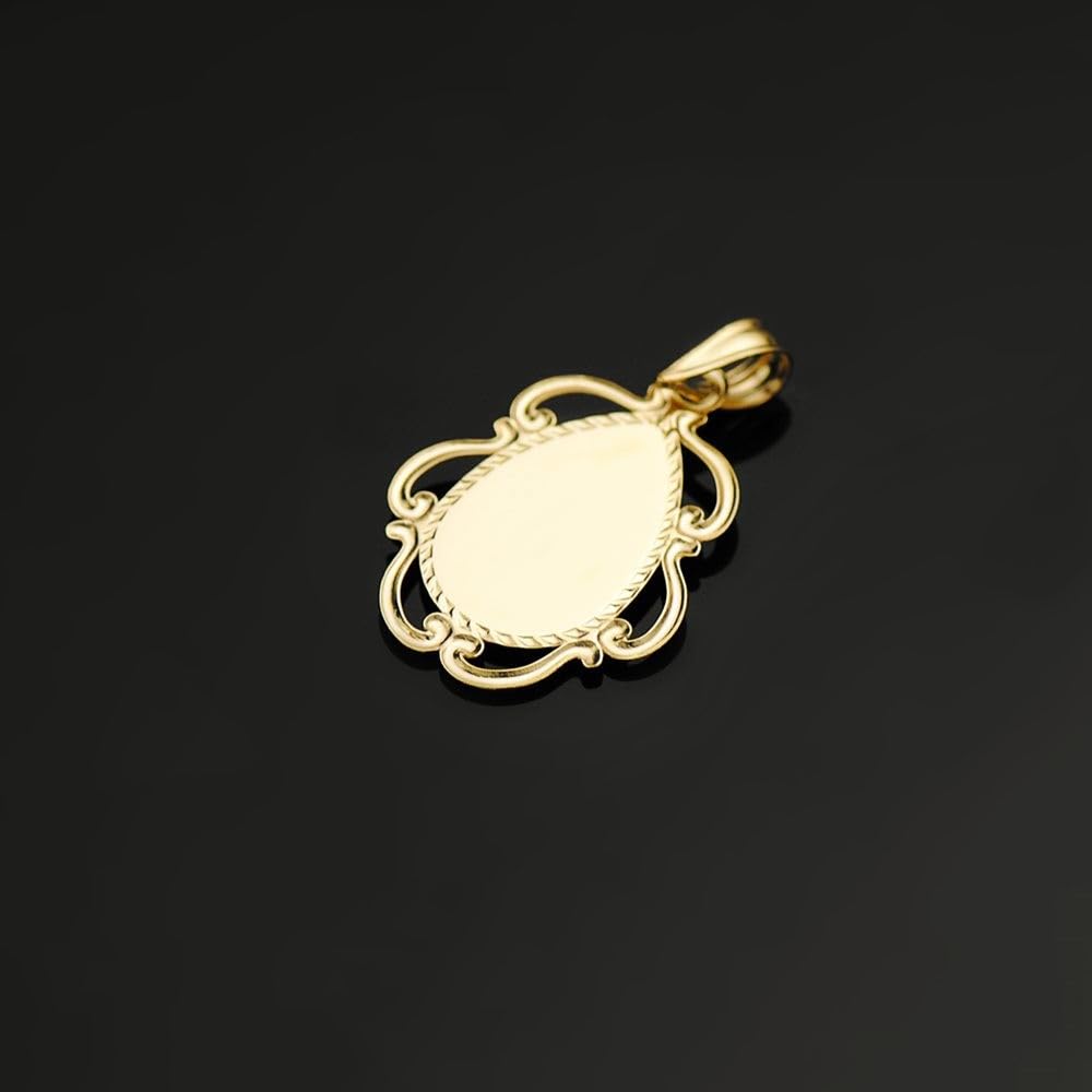 Virgen Niña Medalla en Oro de 18k para Primera Comunión 22mm. azul. Grabación incluida en el precio - Personalizable - GRABACIÓN INCLUIDA EN EL PRECIO