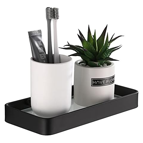 Estantería Ducha Autoadhesivo Organizador Aluminio Vidrio Templado 25cm Negro Cover