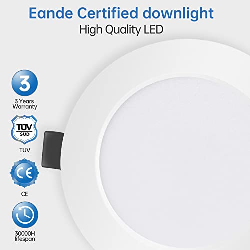 Eande Lot de 10 Spots LED Encastrable 5W IP44 98mm, Blanc Neutre 4000K Éclairage encastré Étanche 450lm, Spot LED Extra Plat 25mm, Spots de Plafond 230V pour Salle de Bain Salon Cuisine, Trou 75-85mm - Image 4
