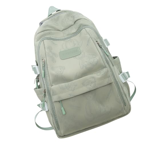 Mochila escolar verde con oso estético y gran capacidad para adolescentes