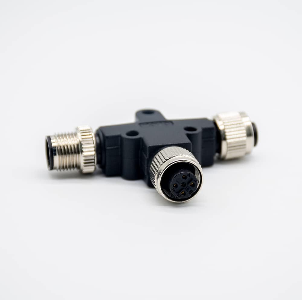 M12 IP67 5 Pin Connector, M12 T Connector 5 Pin Male to Female A Code Unshiled Adapter Waterproof Field Assembly Wireable Connector Industrial Sensor Plug Adapter