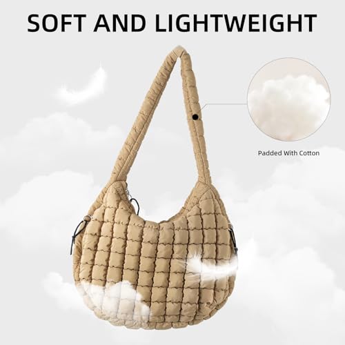Image of Puffer Quilted Shoulder Bag Large Puffer Tote Bag for Women,Hobo Quilted Tote Bag Crossbody Shoulder Handbags Puff Purse