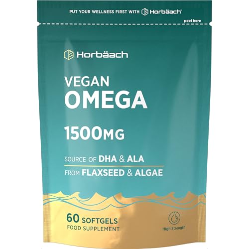 Omega 3 Vegan DHA e ALA 1500mg 1500mg | Alta Efficienza | Derivato da Olio di Alghe | 60 Capsule Vegane | Horbaach
