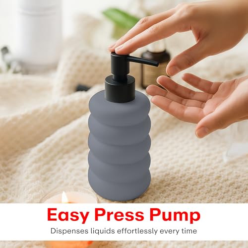 Image of Rioware Ceramic Soap Dispenser Hand Wash Bottles for Basin | Multipurpose Refillable for Liquid Shampoo, Kitchen, Bathroom, and Household Use | 300Ml, Pack of 1 - Round Grey