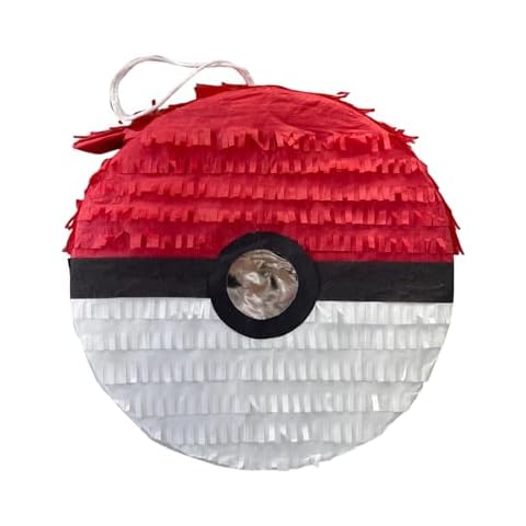 APINATA4U Red and White Ball Pinata, Great for Poke Themed Parties, Video Game Nights, Birthday Party Supplies, Baby Shower, Holiday Celebrations, and Sports Team Parties, 16 X 4 Inches Large Cover