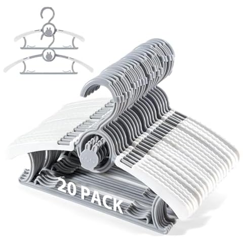 PIGLOG Kids Hangers, Extendable Baby Hangers, 20PCS Baby Clothes Hangers, Durable Kid Hangers, Small Hangers for Kids Baby Toddler Children, Non-Slip & Stackable Design Toddler Hangers 11-14Inch Gray Cover