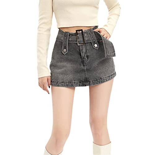 Jupe courte en jean taille basse au coloris noir gris unique et finitions denim authentiques