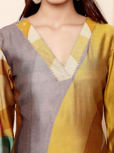 Image of Varanga Women Printed Straight Kurta Pant Set |Chanderi Silk | Summer Wear | Soft, Lightweight & Breathable | Casual Wear