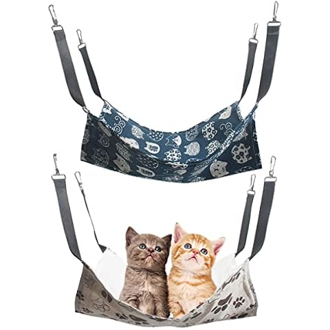 TAIZER Reversible Cat Hammock 2 Piece Breathable Pet Cage Hammock Double Sided Hanging Pet Hammock Bed Canvas Cat Hammock Bed Pet Hanging Bed Cat Hammock Cage Cat Comfortable Soft Window Hanging Bed Cover
