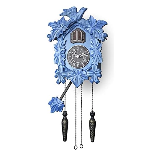 TIMEGEAR Cuckoo Clock with Night Mode, Hand Carved Decorations and Swinging Pendulum (Blue)