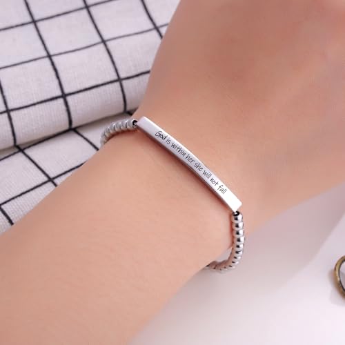 Christian Faith Gift for Women with Inspirational Bible Verse - God is Within Her, Uplifting Religious Adjustable Steel Beaded Bracelet, Faith-Based Gift for Her, Women's Baptism Jewelry4