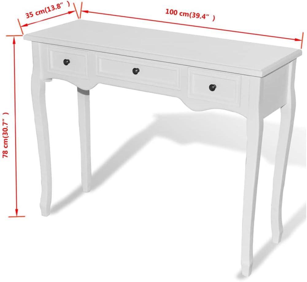 vidaXL Dressing Console Table with Three Drawers White Entry Hallway Side Desk