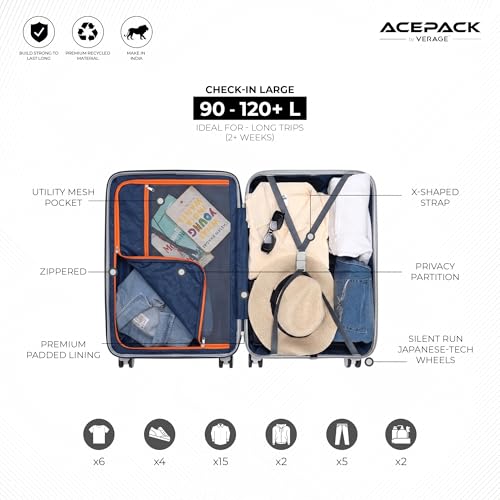 Image of ACEPACK by Verage - STARLINK Unbreakable Hard Side Polypropylene Luggage Large Check in 103L | Lightweight Suitcase Set with 360 Silent Spinner Wheels, Number Lock,Telescopic Handle & 3 Year Warranty