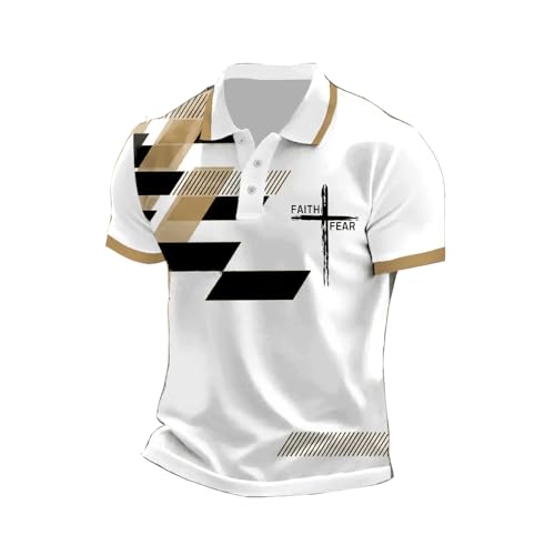 Men's Retro Faith Over Fear Casual Printed Polo Shirt Christian Tee