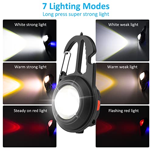 Daakro 2 Pack Cob Rechargeable Flashlights, 1000 Lumens Portable Cob Keychain Work Light, 7 Light Modes Portable Pocket Keychain Flashlights Multifunction Light For Fishing, Walking, Camping Camping #TOP2