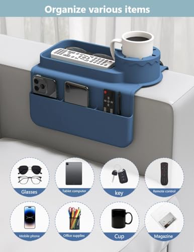 Organizador de brazo de sofá en silicona para proteger tazas y móviles 4