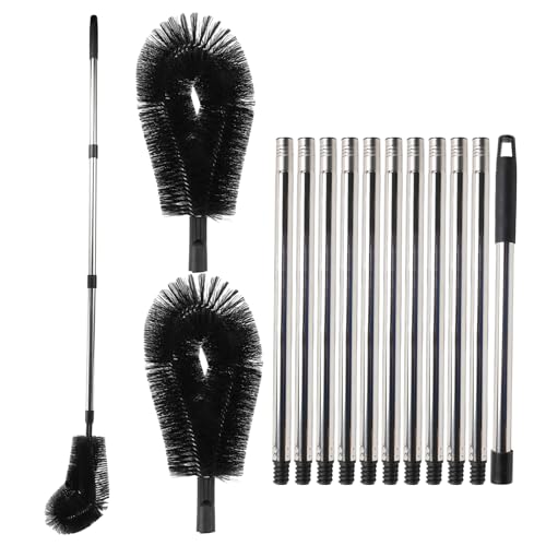 Gutter Cleaning Tools, 14 FT Long Gutter Cleaning Brush with 2 Brush Heads 11 Poles, Adjustable Telescopic Gutter Cleaner Brush for Removing Roof Leaves Debris, Black